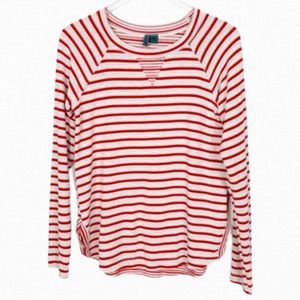 Anthropologie Left of Center Shirt Womens Small Red Gray Striped Long Sleeve Top